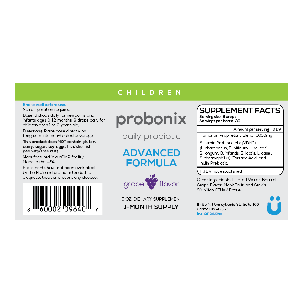 Liquid Probiotic for Infants &amp; Kids - Children Advanced Probonix Grape *Bundle* - 2 Month Supply